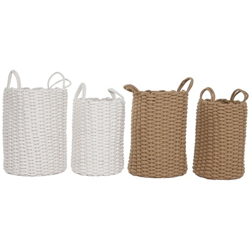 Juego de Cestas Home ESPRIT Blanco Beige Cuerda 30 x 30 x 43 cm 2 Piezas (2 Unidades)