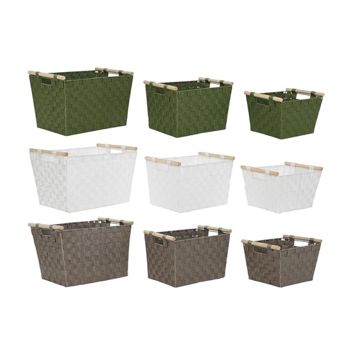 Juego de Cestas Home ESPRIT Verde Gris Crema Madera Polipropileno 43 x 30 x 30 cm 3 Piezas (3 Unidades)
