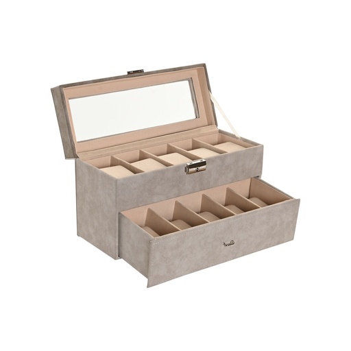 Caja-Joyero Home ESPRIT Gris Poliuretano Cristal Madera MDF 27,5 x 11 x 15 cm