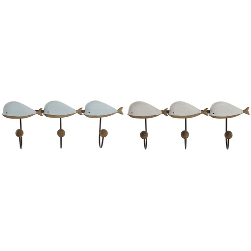 Perchero de Pared Home ESPRIT Blanco Azul cielo Metal Madera de Paulonia Ballena 45 x 10 x 17,5 cm (2 Unidades)