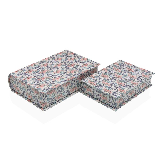 Caja Decorativa Versa Lienzo Madera MDF Flores Libro