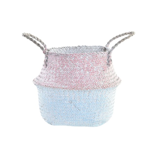 Cesta DKD Home Decor Rosa Azul cielo Bicolor Fibra natural Mediterráneo 25 x 25 x 25 cm