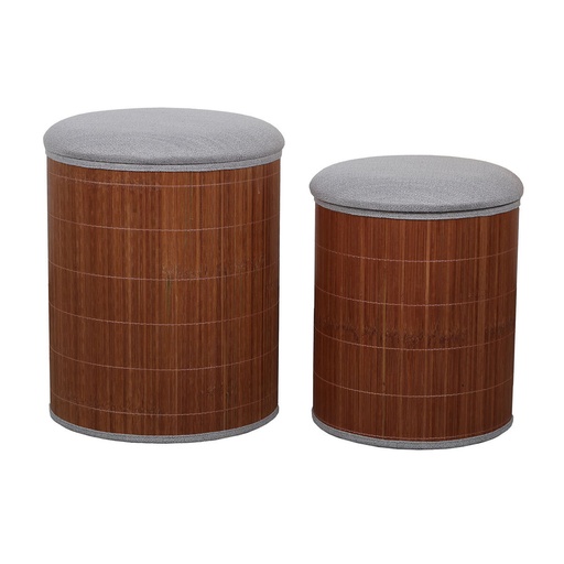 Puff Versa Gris Lino Bambú Madera MDF