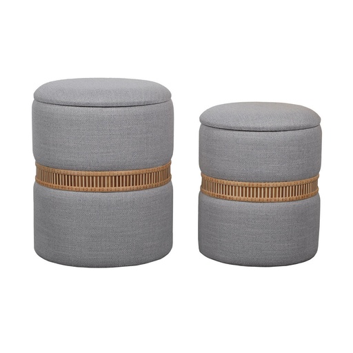 Puff Versa Gris Poliéster Lino Bambú Madera MDF