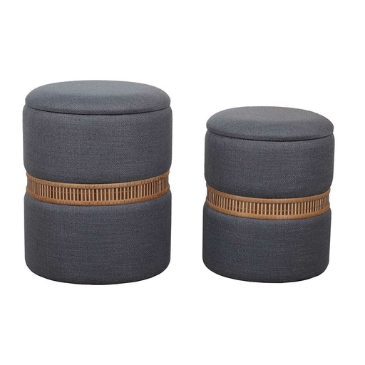 Puff Versa Gris Poliéster Lino Bambú Madera MDF