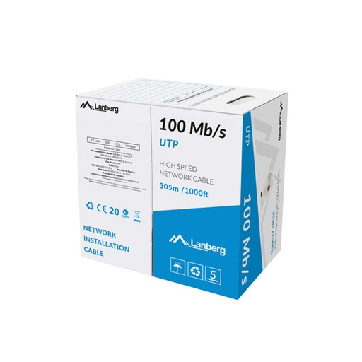Cable de Red Rígido UTP Categoría 5e Lanberg LCU5-10CC-0305-S Gris 305 m Bobina 100 Mb/s 10/100/1000 Mbps