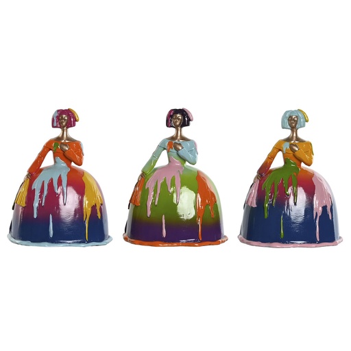 Figura Decorativa Home ESPRIT Multicolor Dama 17 x 13 x 21 cm (3 Unidades)