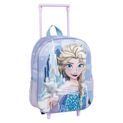 Mochila Escolar 3D con Ruedas Frozen Lila