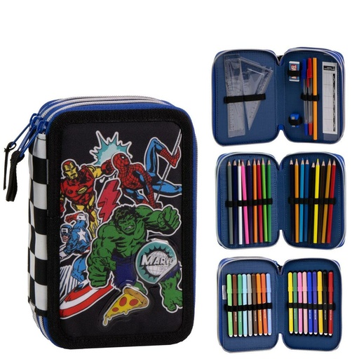 School Case with Accessories The Avengers Black 41 x 58 x 3 cm