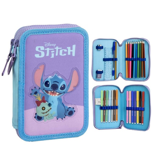 School Case with Accessories Stitch Purple 41 x 58 x 3 cm