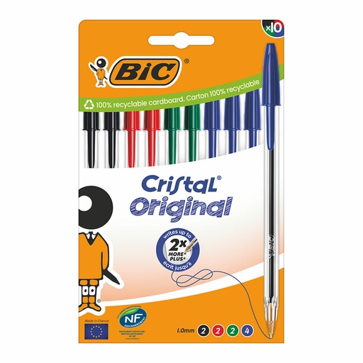 Set of Biros Bic Cristal Blue Black Red Green (10 Units)
