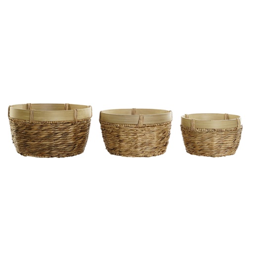 Juego de Cestas DKD Home Decor Marrón Natural Bambú Junco Tropical 40 x 40 x 23 cm 3 Piezas