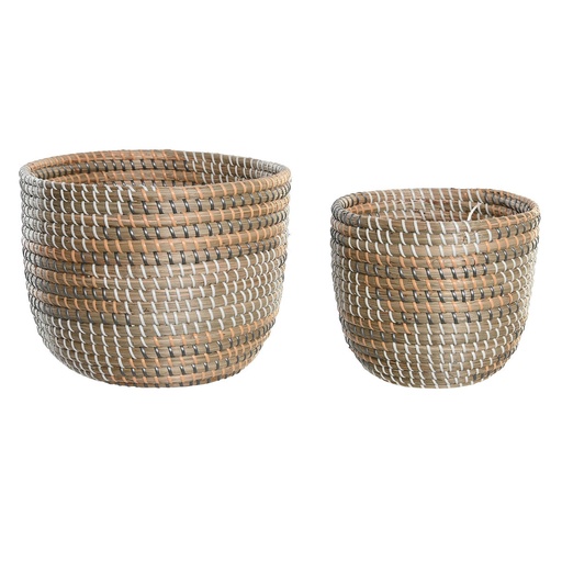 Juego de Cestas DKD Home Decor Natural Hierba marina Tropical 28 x 28 x 22 cm 2 Piezas