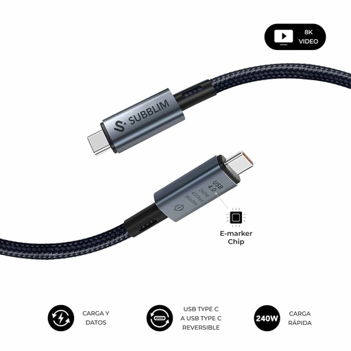 Cable USB-C a USB-C Subblim HIGH Negro 1,5 m