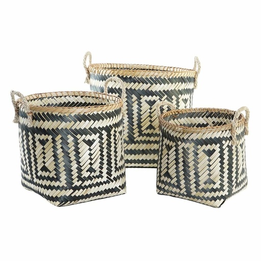 Juego de Cestas DKD Home Decor Negro Natural Bambú 40 x 38 x 38 cm 3 Piezas (3 Unidades)