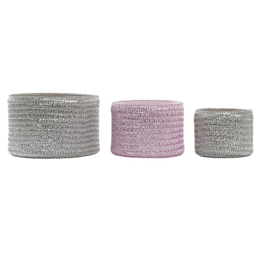 Multi-purpose basket DKD Home Decor Grey Pink polypropylene 27 x 27 x 17 cm 4 Kg 3 Pieces (3 Units)
