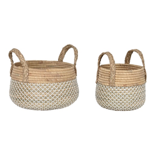 Juego de Cestas Home ESPRIT Blanco Natural Marrón claro PVC Hierba marina Junco 35 x 35 x 30 cm 2 Piezas