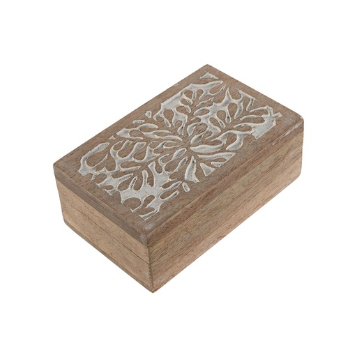 Caja-Joyero Home ESPRIT Blanco Natural Madera de mango (2 Piezas)