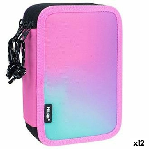 Triple Pencil Case Milan Sunset Pink 19,5 x 13 x 7,5 cm (12 Units)