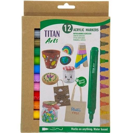 Set of Felt Tip Pens Titan Arts Multicolour 12 Pieces