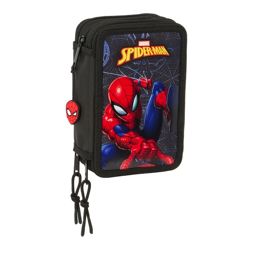 School Case with Accessories Spider-Man Attack Black 12,5 x 19,5 x 5,5 cm 37 Pieces
