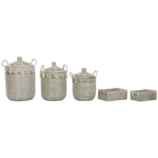 Juego de Cestas Home ESPRIT Blanco Natural Hierba marina (5 Piezas)
