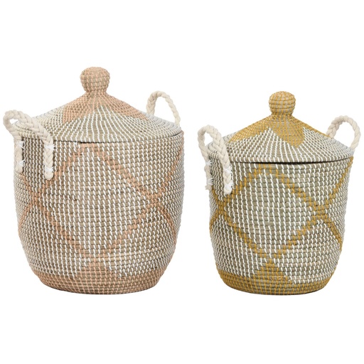 Basket set Home ESPRIT Yellow Coral Seagrass (2 Pieces)