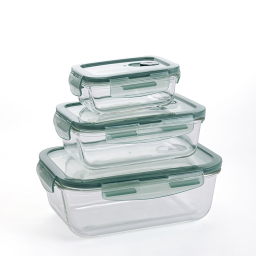 Set of lunch boxes Quid Minimal Green Glass 330 ml 800 ml 1,8 L 3 Pieces