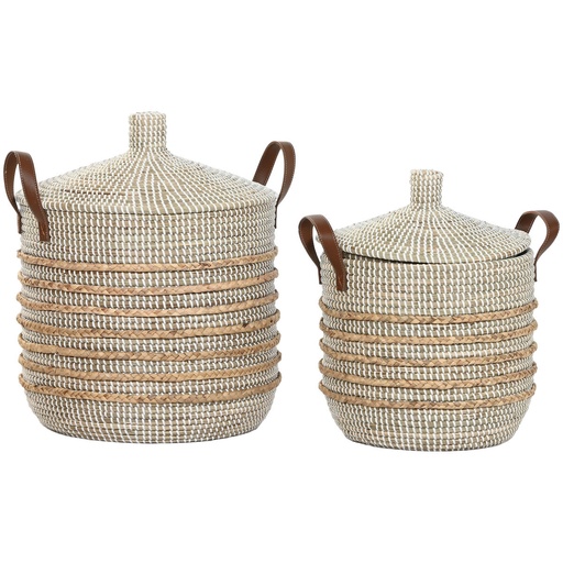 Juego de Cestas Home ESPRIT Marrón Natural Hierba marina (2 Piezas)
