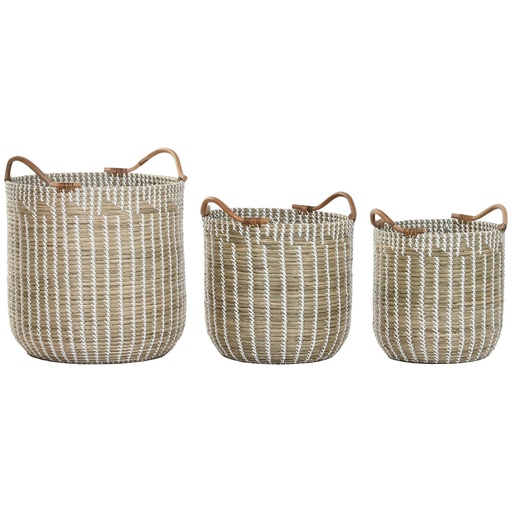 Juego de Cestas Home ESPRIT Blanco Natural Hierba marina (3 Piezas)