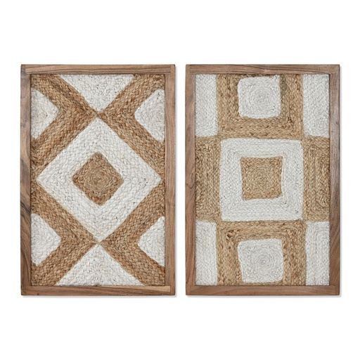 Painting Home ESPRIT White Natural Geometric Boho 40 x 3 x 60 cm (2 Units)