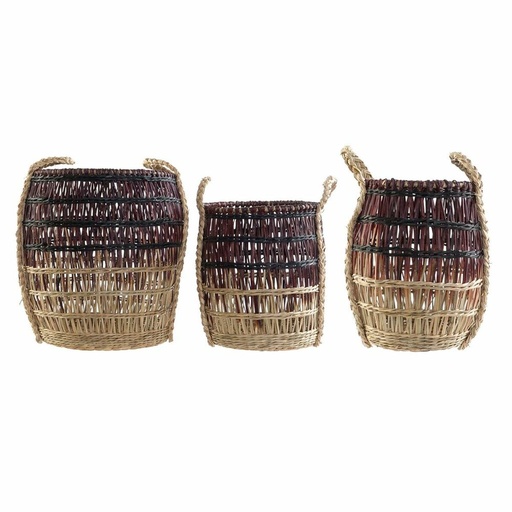 Juego de Cestas DKD Home Decor Natural Lila Hierba marina (3 Piezas)