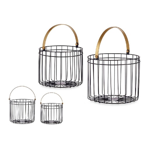 Basket set Gift Decor JY19149GB Black Golden Metal 25 x 27 x 25 cm Cylindrical