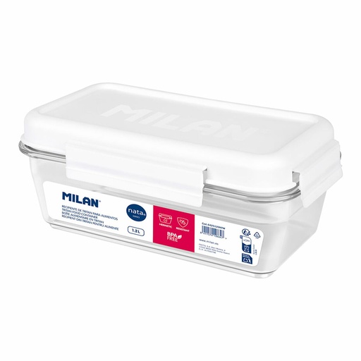 Fiambrera Hermética Milan 1,2 L Blanco Transparente Plástico Rectangular