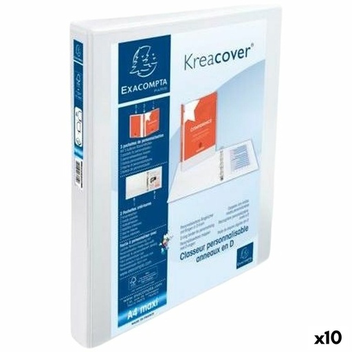 Carpeta de anillas Exacompta KREACOVER Blanco A4+ (10 Unidades)