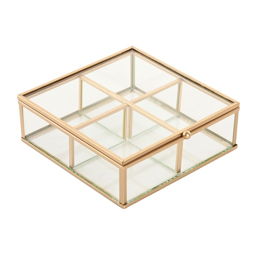 Caja-Joyero Home ESPRIT Dorado Metal Cristal 15 x 16 x 5 cm