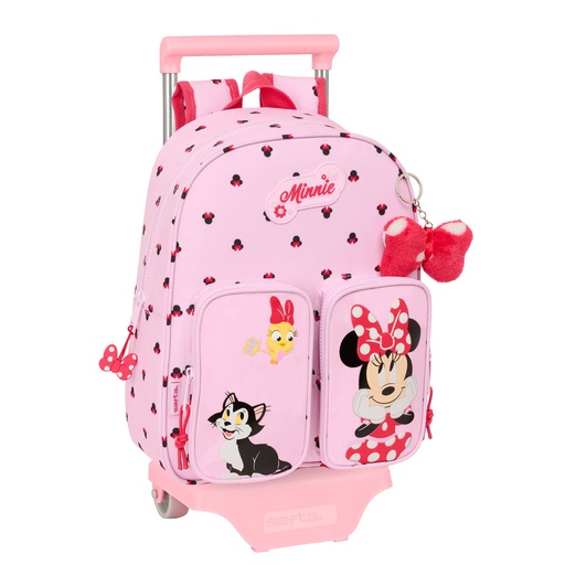 School Rucksack with Wheels Minnie Mouse Naive Pink 28 x 34 x 10 cm