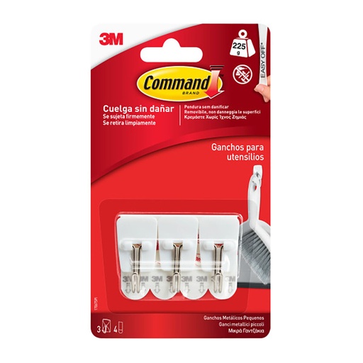 Gancho para colgar 3M 225 g 19 X 41 X 19 MM Blanco Acero (3 Unidades)