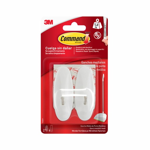 Gancho para colgar 3M 1,3 kg 29 X 79 X 29 MM Blanco Metal (2 Unidades)