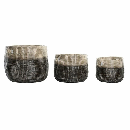 Basket set DKD Home Decor Grey Natural Seagrass (3 Pieces)