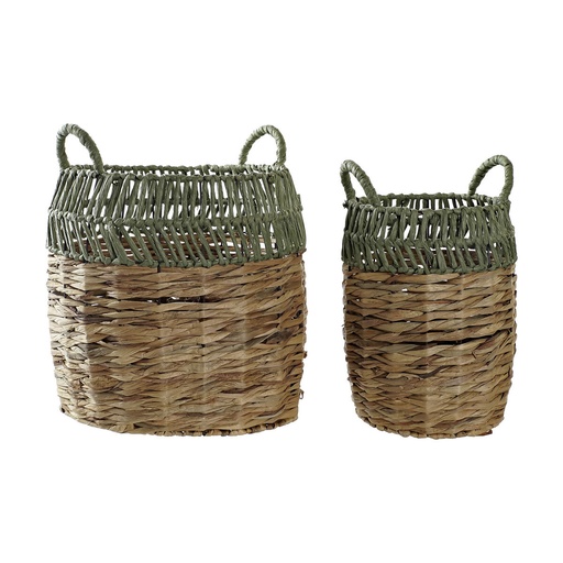 Juego de Cestas DKD Home Decor Verde Natural Boho 33 x 33 x 40 cm Ratán 4 Kg 2 Piezas