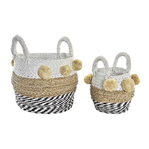 Juego de Cestas DKD Home Decor Blanco Negro Beige Hierba marina 34 x 33 x 26 cm 2 Piezas