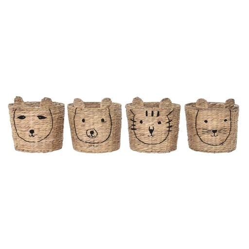 Cesta DKD Home Decor Marrón Negro Natural Junco Animales Tropical 35 x 35 x 35 cm (4 Unidades)