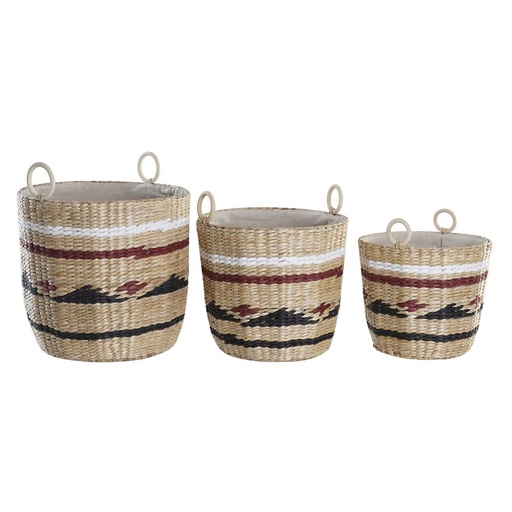 Juego de Cestas DKD Home Decor Blanco Negro Granate Natural Fibra natural (3 Piezas)