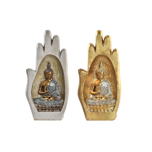 Figura Decorativa DKD Home Decor Gris Dorado Buda Resina (10 x 7,2 x 20,9 cm) (2 Unidades)