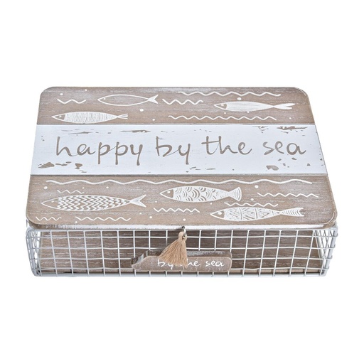 Decorative box DKD Home Decor White Brown Wood Metal Spirals Mediterranean